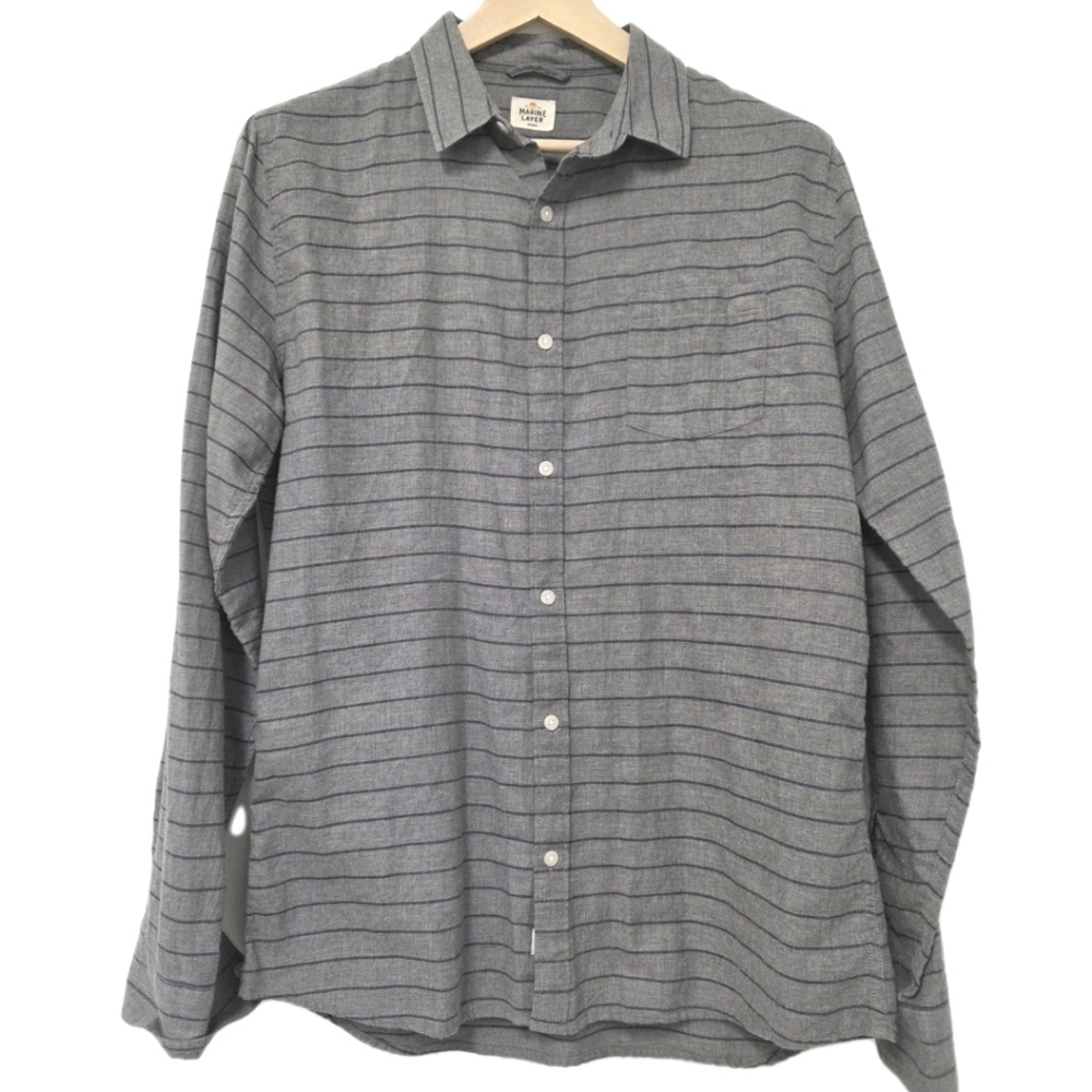 Marine Layer Mens Lipton Button Up Shirt Cotton Size Large Gray Blue Stripe